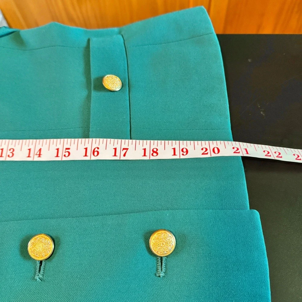 Vtg Corporate Woman Collection Wool Suit Blazer Skirt Set Gold Button‎ Size M